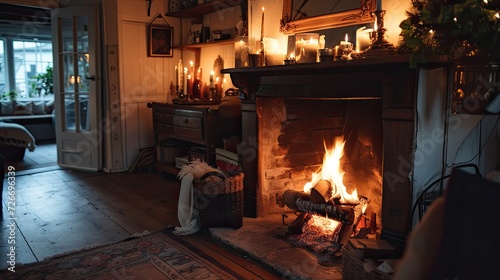 a winter evening with a photo of a crackling fire starting in the hearth, casting a soft glow and inviting ambiance into the home.