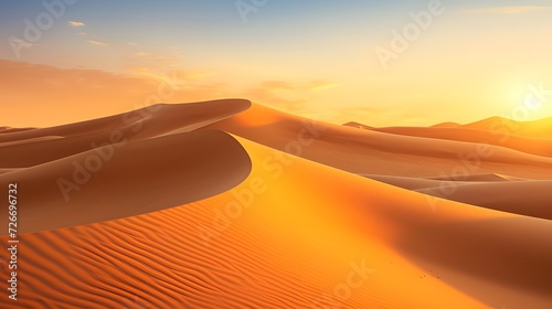 Desert sand dunes panorama at sunset. 3d render © I