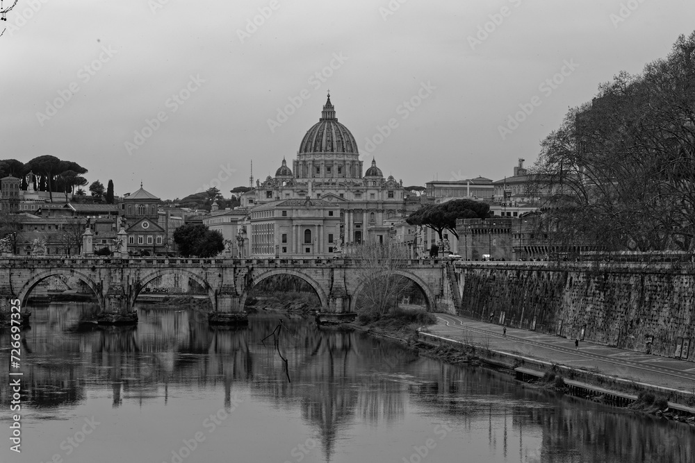 Fototapeta premium view of the city Europe. Panorama Travel Concept Castel Sant'Angelo Trevi Fountain Colosseum Spanish Steps Saint Peter's Basilica Castel Sant'Angelo Victor Emmanuel II Monument