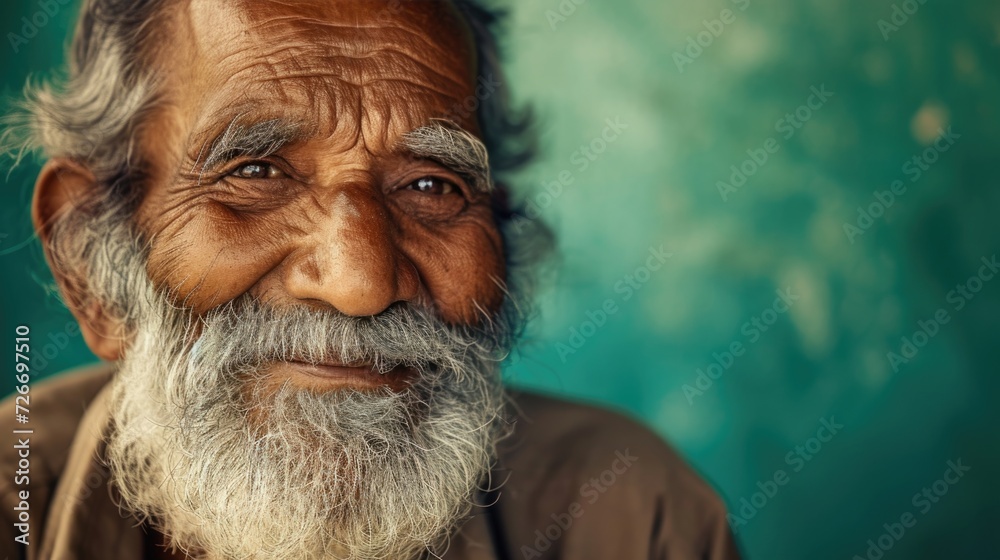 smiling old grey bearded elderly man against green background, in the style of bold saturation innovator smiling old grey bearded elderly man against green background, in the style of bold saturation innovator