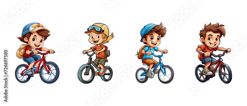 Cartoon kids riding bikes and smiling