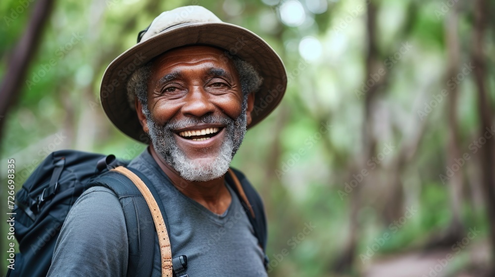 an older man smiling as he hikes an older man smiling as he hikes