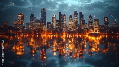 Cityscape at Night With Lights Reflecting in Water