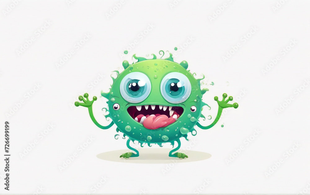 Fototapeta premium Funny bacteria and embryonic character. Vector illustration of an ugly micro creature with a scary face, eyes and teeth