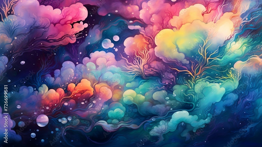 Colorful clouds and bubbles in the sky illustration AI Generated