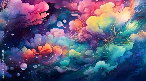 Colorful clouds and bubbles in the sky illustration AI Generated © stocksbyrs