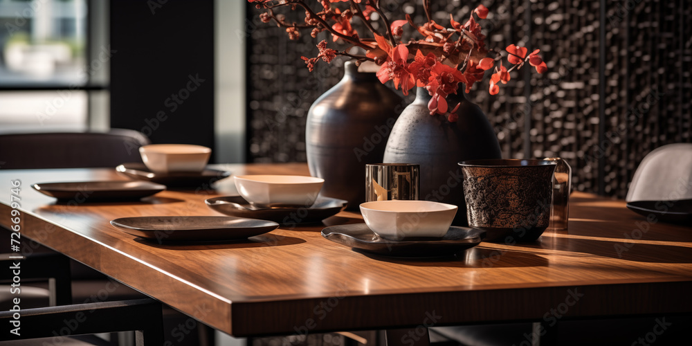 Realistic closeup of luxurious Modern Kitchen Interior, Efficient Modern Kitchen Sleek Design, a fashionable kitchen with dinning table and decor piece on it, decorated with a variety of accessories Realistic closeup of luxurious Modern Kitchen Interior, Efficient Modern Kitchen Sleek Design, a fashionable kitchen with dinning table and decor piece on it, decorated with a variety of accessories