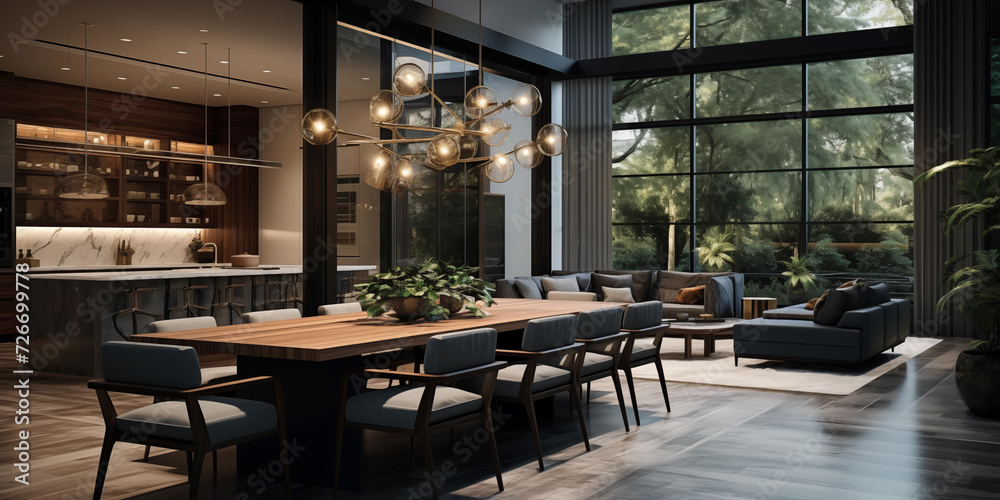 Realistic of luxurious Modern Kitchen Interior, Efficient Modern Kitchen Sleek Design, a fashionable kitchen with living room, decorated with a variety of accessories Realistic of luxurious Modern Kitchen Interior, Efficient Modern Kitchen Sleek Design, a fashionable kitchen with living room, decorated with a variety of accessories