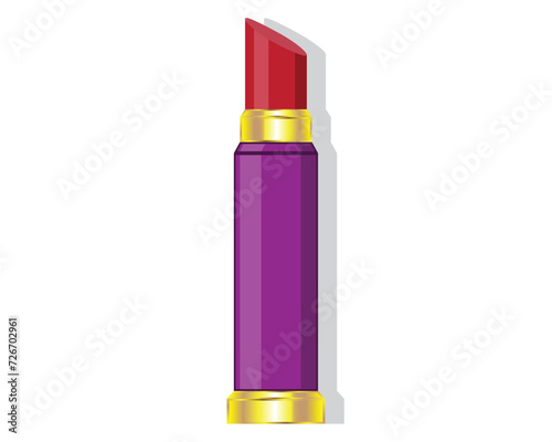 vector design of a red lipstick with a purple handle and top and bottom made of gold for make-up which is usually used by women to beautify themselves, usually smeared on the lips