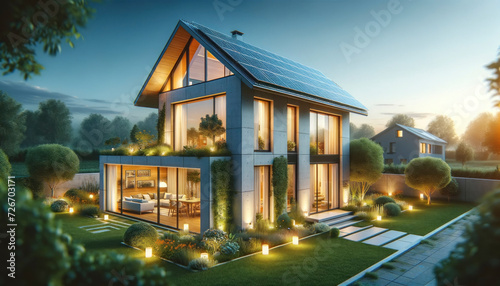 Solar-Powered Modern Home at Dusk