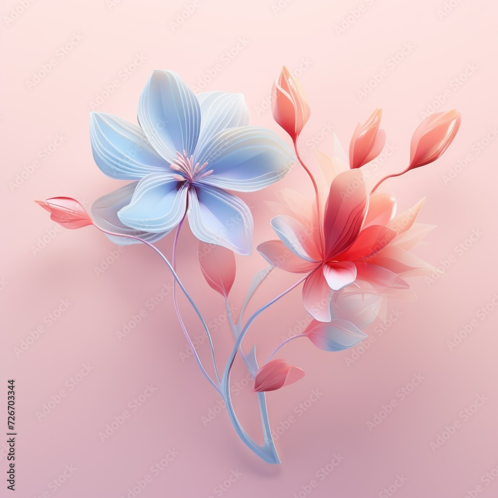 Naklejka premium Happy women's day. Mother's day. 8 march. Flowers on stem with leaves, Blossom floral bouquet. Flowers in plastic 3d. spring flowers. Flower made from plastic bottles recyclable garbage concept.