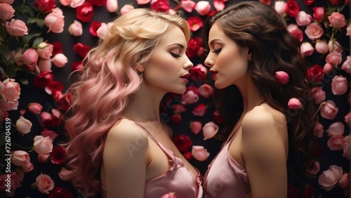 Two women in roses on valentine's day