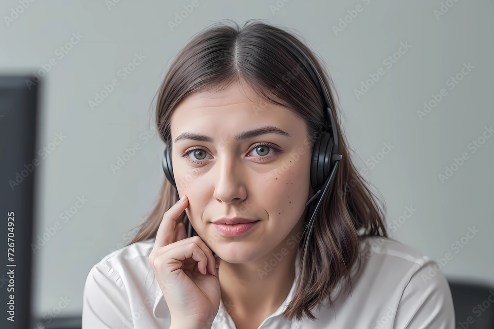 Smiling Woman in Call Center Office Providing Technical Support, Advice, and Communication Solutions Smiling Woman in Call Center Office Providing Technical Support, Advice, and Communication Solutions
