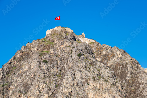 Turkish flag and Amasya castle