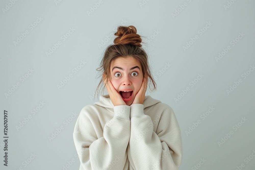 Shocked Young Woman with Wide Eyes and Open Mouth Shocked Young Woman with Wide Eyes and Open Mouth