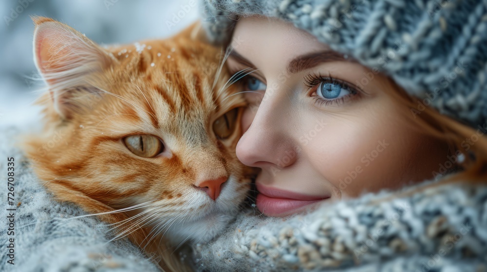 Woman With Blue Eyes Holding Cat Woman With Blue Eyes Holding Cat