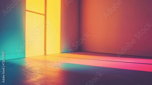 a room full of pastel colored fluorescent lights through a window  minimalist still lifes