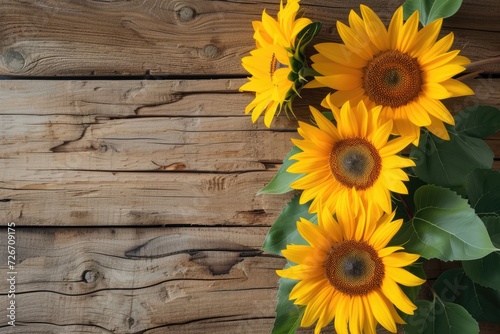 sunflowers on rustic wooden background many wooden slats