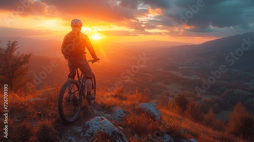 Man Riding Bike Atop Mountain