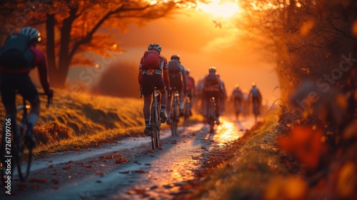 Group of People Riding Bikes Down a Road photo