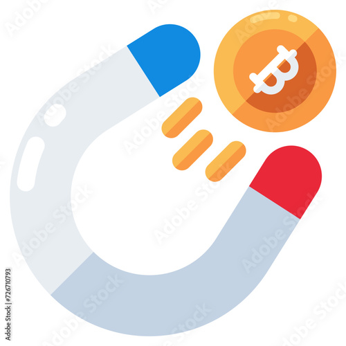 A flat design icon of attract bitcoin  
