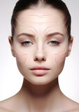 woman's face with massage lines, scheme