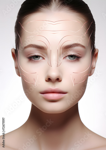 woman's face with massage lines, scheme © Ekaterina