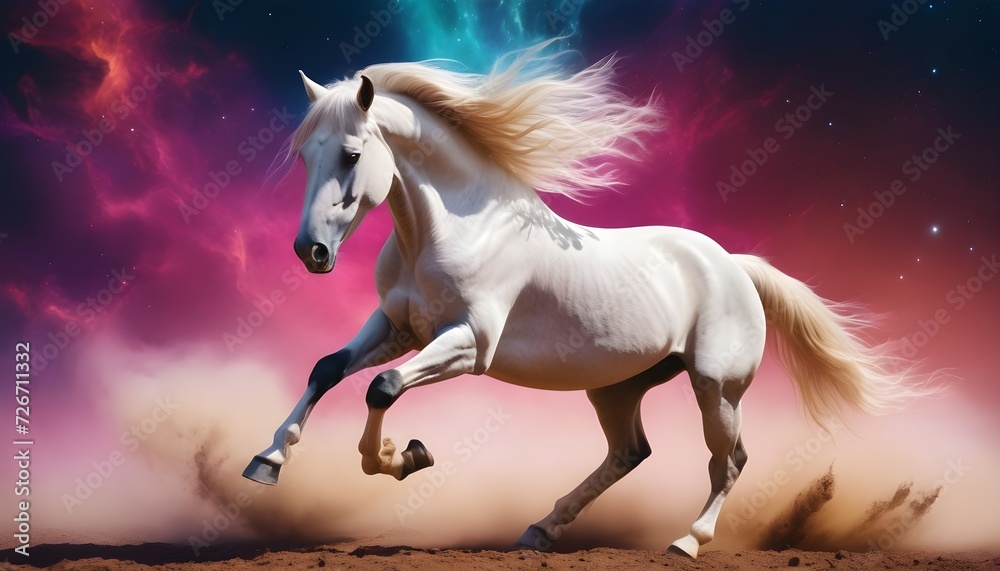 Naklejka premium horse with long hair in colorful space 