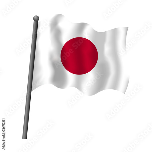 Japan flag on flagpole waving in wind. Vector isolated illustration of Japanese flag white with red circle