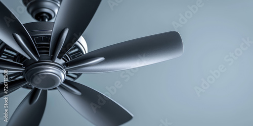 Modern Ceiling Fan in a Cozy Living Room, copy space. Contemporary ceiling fan with light, blending seamlessly into a bright, stylish home interior.