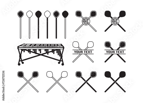 Marimba Mallets vector bundle, Marimba Mallets clipart, Marimba Mallets silhouette.	