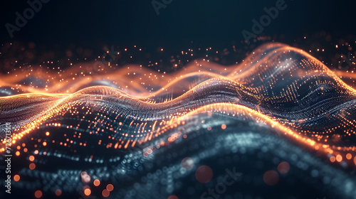 Image of a digital wave with glowing particles representing a network or data flow