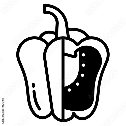 Capsicum slice glyph and line vector illustration