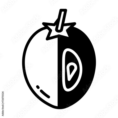 Sapodilla slice glyph and line vector illustration