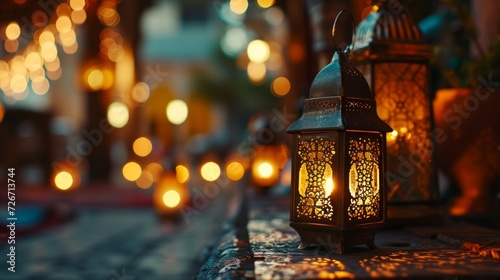 Muslim holiday Ramadan background with eid lantern or lamp