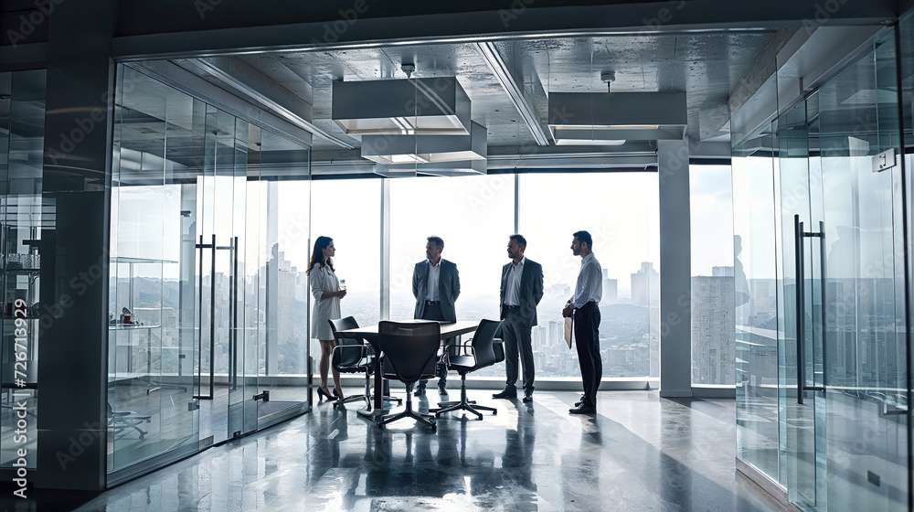 Colleagues discussing strategy in a corporate environment Colleagues discussing strategy in a corporate environment