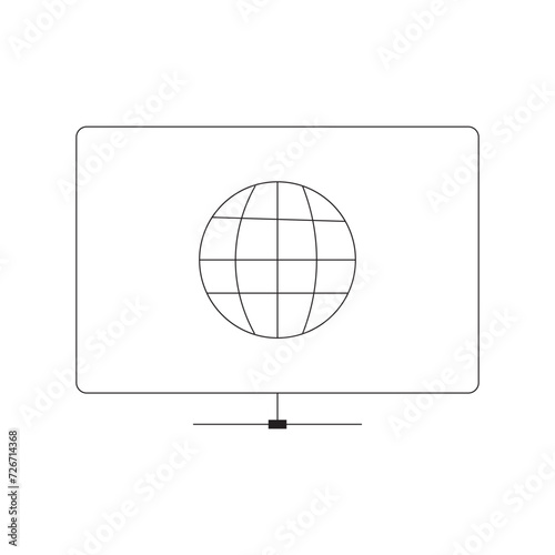 Computer monitor icon, globe network vector illustration