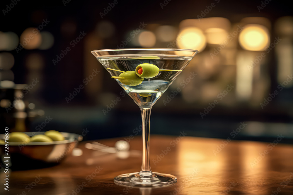 Indulge in elegance with a classic Vodka Martini Gin cocktail served in a unique glass, garnished with plump olives. A sophisticated image for cocktail enthusiasts. Indulge in elegance with a classic Vodka Martini Gin cocktail served in a unique glass, garnished with plump olives. A sophisticated image for cocktail enthusiasts.