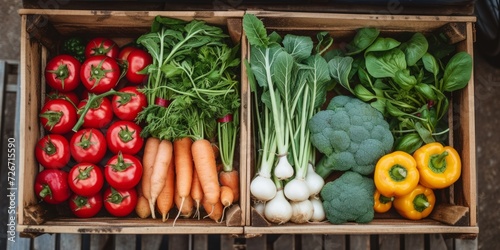 Capturing The Beauty Of Fresh, Organic Vegetables In A Perfectly Symmetrical Photo, Bathed In Sunlight And Presented In A Wooden Box © Anastasiia