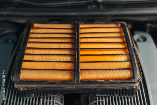 Comparing The Effectiveness Of New And Old Car Air Filters: Perfectly Symmetrical Photo Of The Car Chassis With Ample Copy Space