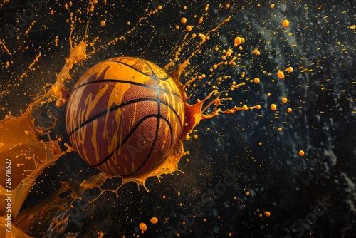Energetic Basketball Adorned With Vibrant Orange And Yellow Splashes On Dramatic Backdrop