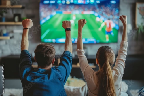 Enthusiastic Fans Celebrate Victorious Tournament And Watch Tv Together At Home