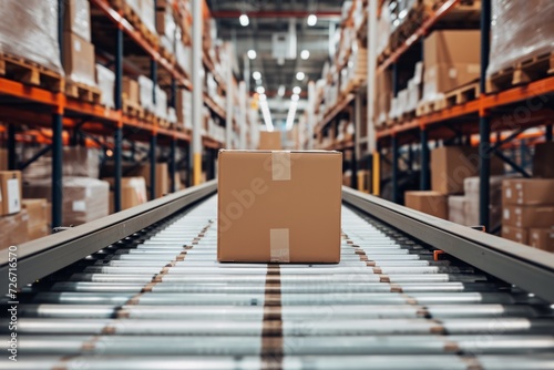 Fastpaced Warehouse With Conveyor Belt Moving Boxes In Busy Fulfillment Center © Anastasiia