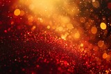 Capturing The Festive Christmas Atmosphere: Golden Light Particles And Bokeh On Red Background With Symmetrical Composition And Ample Copy Space