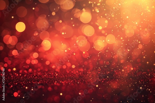 Golden Light Particles And Bokeh Create Festive Christmas Ambiance On Red Background
