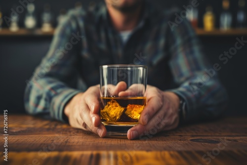 Man's Strong Opposition To Alcohol, Firmly Rejecting A Glass Of Whiskey, Prioritizing Sobriety Captured In Perfectly Symmetrical Photo, With Centered Composition And Copy Space