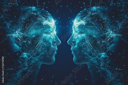 Innovative Technology Enabling Communication Through Mindreading And Mental Connections: Perfectly Symmetrical Photo With Centered Composition And Copy Space photo