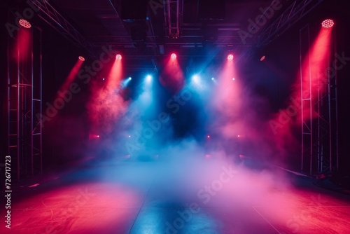 Vibrant Stage Club With Dynamic Lighting, Creating Smoky Atmosphere Backdrop