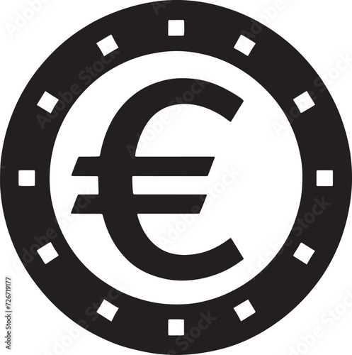 Black and White Euro Currency Symbol Chip