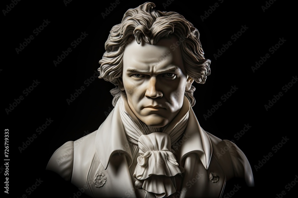 Ludwig van Beethoven marble portrait statue.
